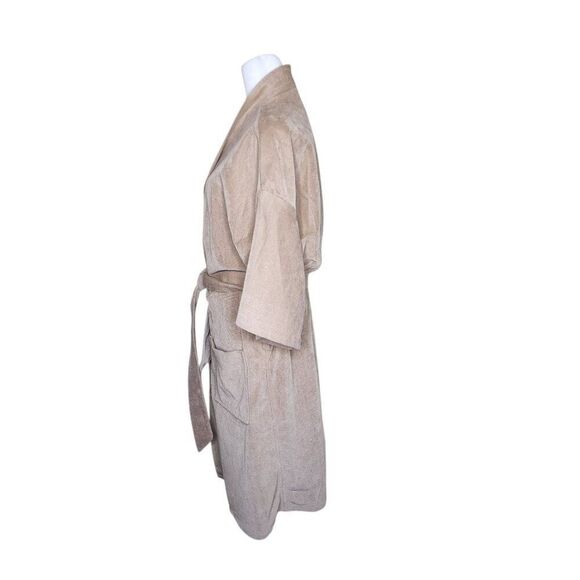 VIntage 70s Velour Bathrobe Pockets Mens One Size Beige - Picture 6 of 8